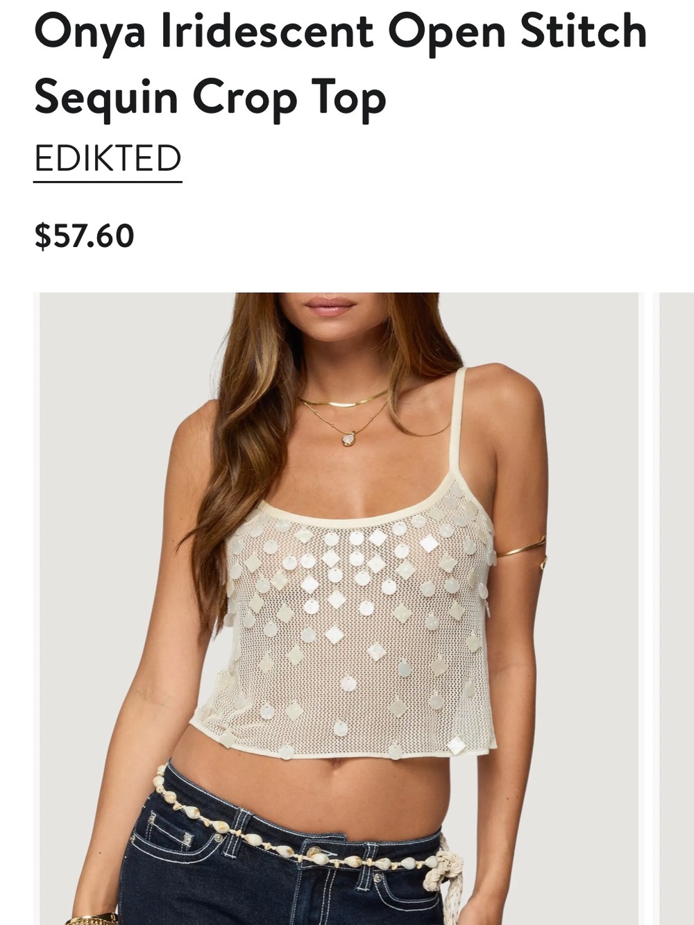 Edikted NWT Cream Shell Disc Embellished Sheer Mesh Crop Tank Top S